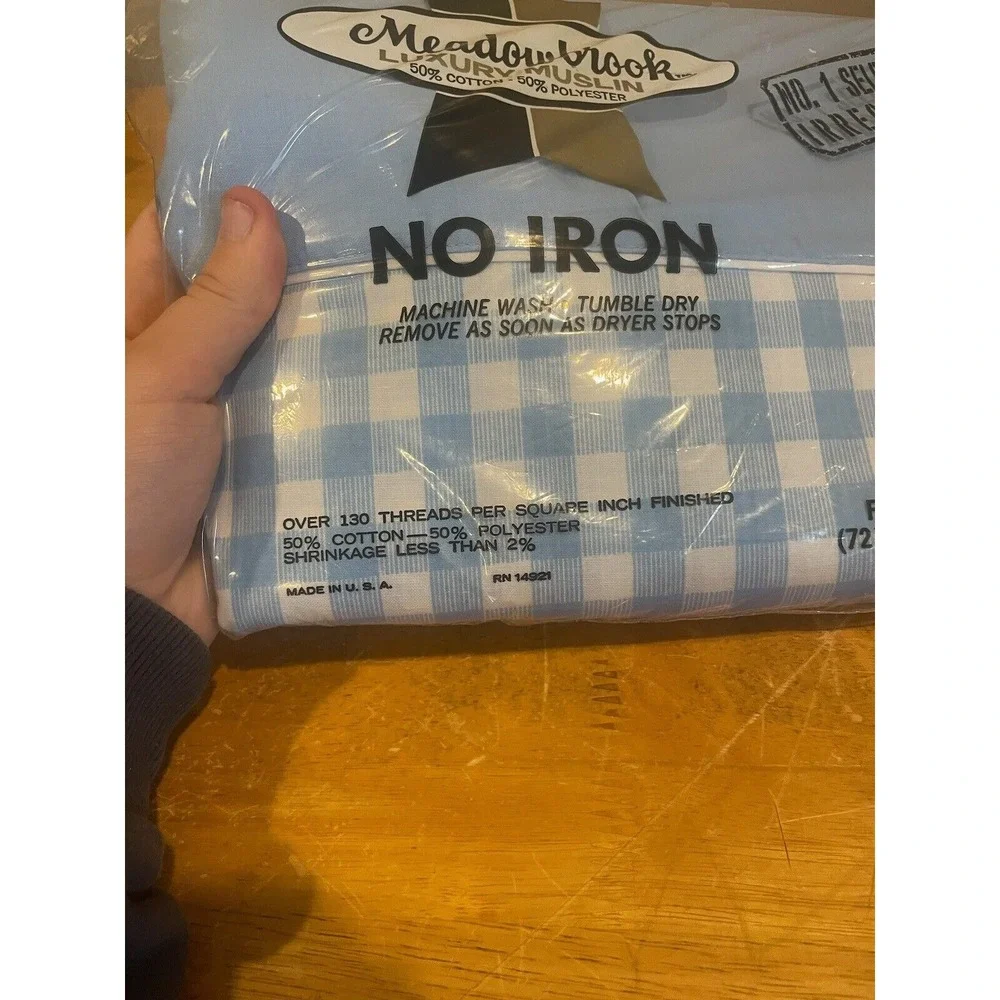 Vintage‎ Blue Check Twin Flat Sheet Meadowbrook Luxury Muslin No Iron New